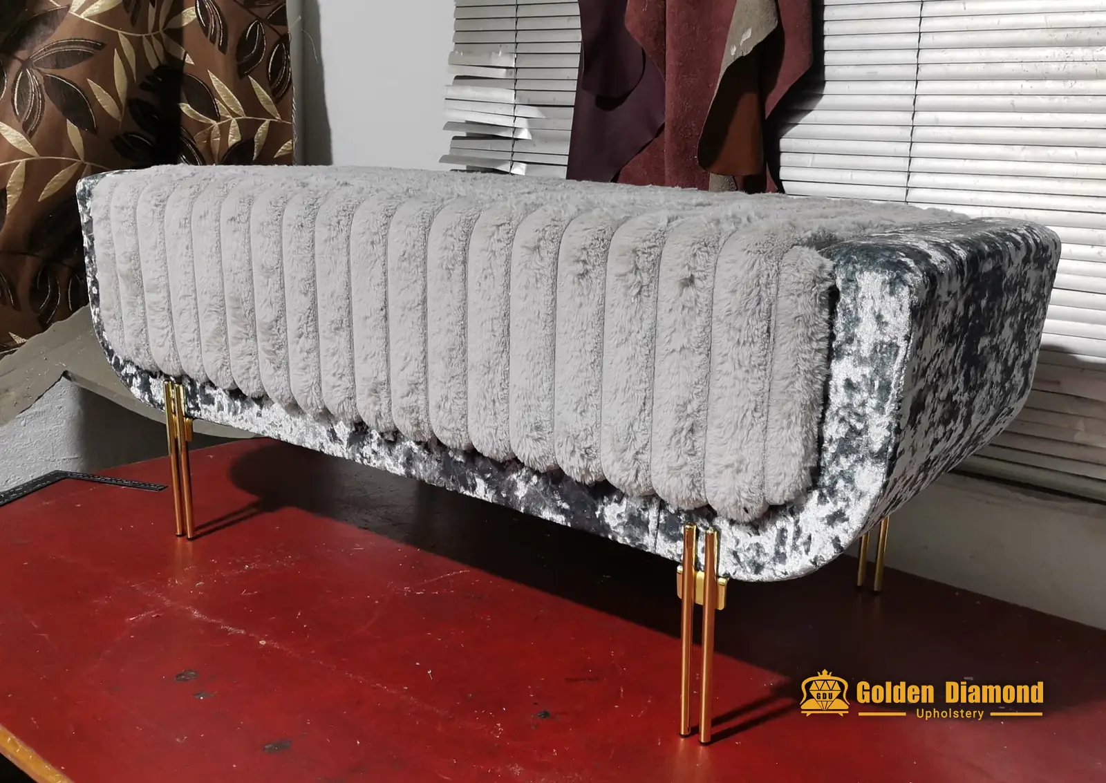 Grey channel-tufted bench — sofas & seating upholstery project by Golden Diamond Upholstery, Cape Town