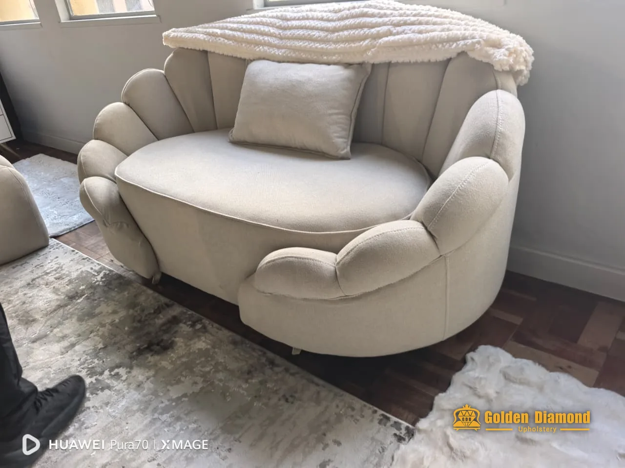 Cream scalloped tub chair — chairs upholstery project by Golden Diamond Upholstery, Cape Town