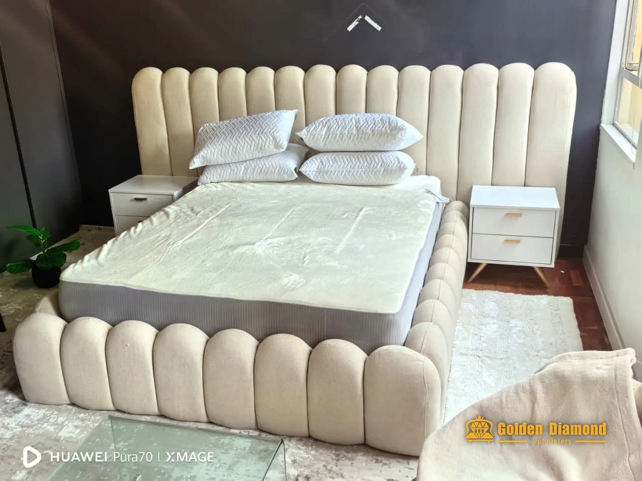 Cream channel-tufted bed — headboards & beds upholstery project by Golden Diamond Upholstery, Cape Town